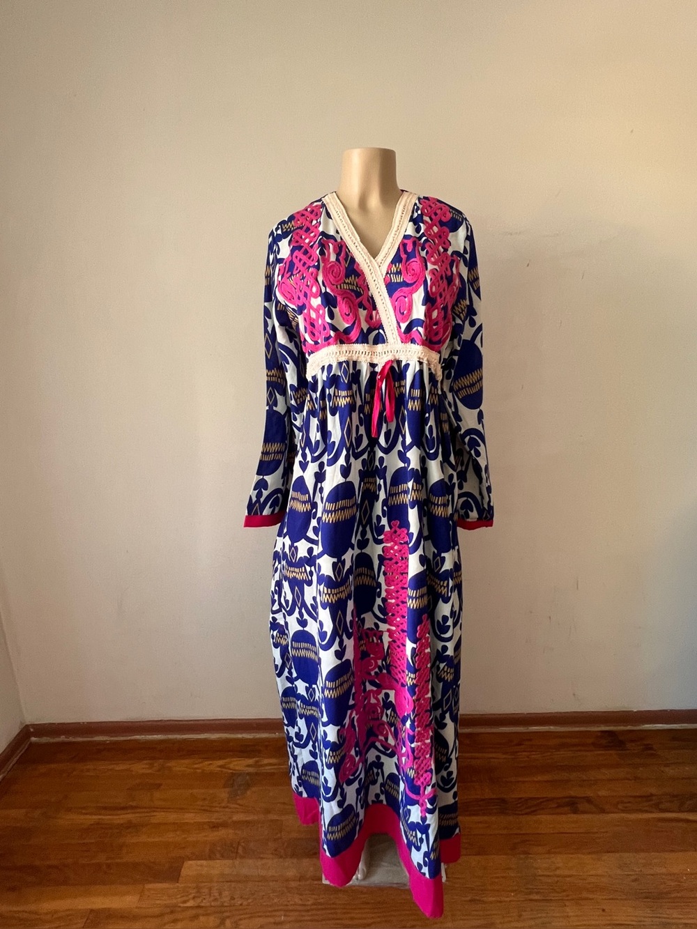 New Cotton Crochet Embroidery Vibrant Maxi Dress